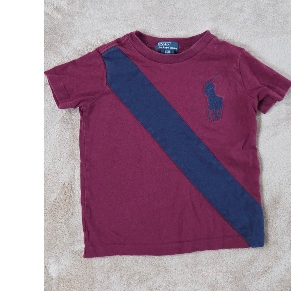 Vintage Polo Ralph Lauren Big Pony T-shirt Boys 2T Maroon Red Short Sleeve EUC
